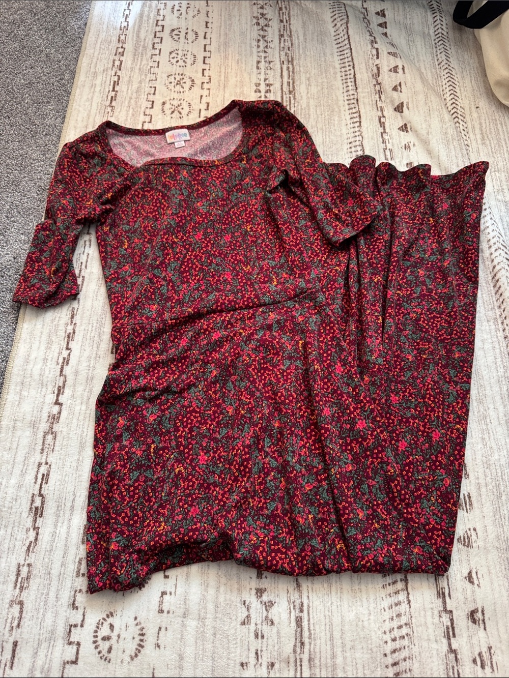 LuLaRoe Red and Green Floral Scoop Neck Maxi Dress - autumn wedding